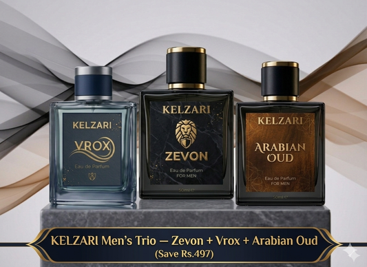KELZARI Men's Trio — Zevon + Vrox + Arabian Oud (Save Rs.497)